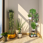 5 Tier Wood Tall Plant Stand Metal Rack Indoor, Multiple Flower Pot Holder Shelves Corner Rack, Planter Shelf Display Rack Storage Organizer for Patio Living Room Balcony Garden(Black)