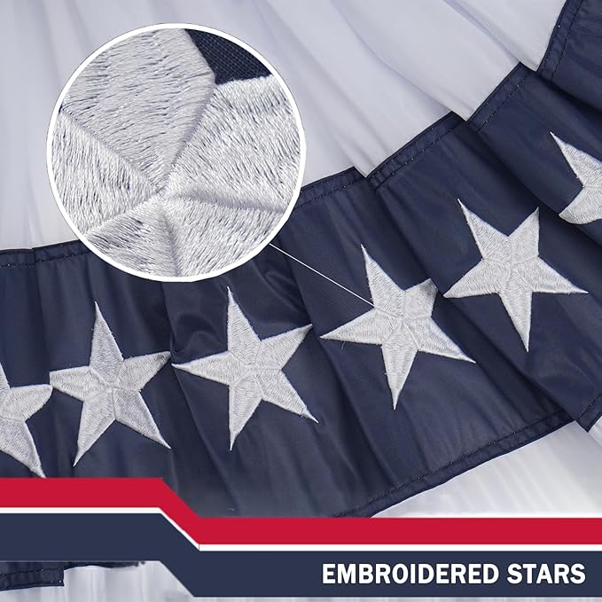ROTERDON American Flags Bunting 1.5x3 FT, 4th of July Decorations Outdoor, Red White and Blue Buntings Decorations, USA Patriotic Half Fan Bunting Flag with Embroidered Stars