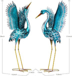 Natelf Garden Crane Statues for Outdoor, Blue Heron Decoy Courtyard Sculptures, Standing Metal Bird Yard Art for Patio Pond Backyard Decor(Set of 2)
