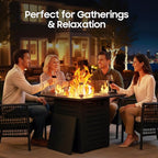 28 Inch Outdoor Propane Fire Pit,50,000 BTU Gas Firepit Table with Steel Lid,304 Stainless Steel H-Burner,Lava Rocks and Wind Guard,Fire Pits for Outside Patio Deck Garden,Black