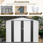 Spacious 8 x 6 ft Outdoor Storage Shed, All Weather Metal Sheds with 2 Lockable Doors, Tool Shed for Garden, Backyard, Lawn,White