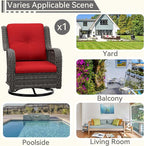 Outdoor Swivel Rocker Patio Chair - Outdoor Wicker Patio Glider Chair with Olefin Fabric Cushions Suitable for Backyard Deck and Porch, Red