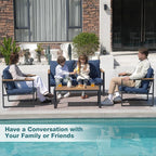 Patio Furniture Set, 4 Pieces Outdoor Patio Furniture with Coffee Table Set, Metal Patio Conversation Sets with Washable and High-Resiliency Sponge Cushions, Upgrade Blue