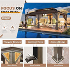 EROMMY 12'x20' Hardtop Gazebo Double Roof Galvanized Steel Canopy Outdoor Aluminum Frame Permanent Metal Pavilion with Netting and Curtains for Patio Backyard Deck and Lawns