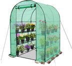 EAGLE PEAK 3-Tier Walk in Portable Greenhouse with 8 Wire Shelves, Indoor and Outdoor Garden House with Roll Up Zipper Door and Windows, Easy Set Up, 56.3"x56.3"x76.8", Clear/Green PE Cover