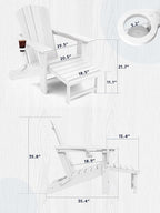 KINGYES Folding Adjustable Adirondack Chair with Retractable Ottoman Set of 6, HDPE All Weather Chair with Cup Holder - Versatile Adirondack Chair, White
