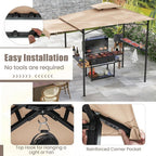 HAPPYGRILL Outdoor Grill Gazebo Canopy 11 x 5 FT, Barbecue Canopy with Double-Tiered Top, 2 Side Shelves, Hanging Hooks, Bottle Opener, Metal Frame, BBQ Grilling Shelter