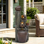40" H Overszied Outdoor/Indoor Water Fountain with LED Lights and Pump, Cascading Pitchers Farmhouse Garden Fountain Waterfall for Patio, Porch, or Yard