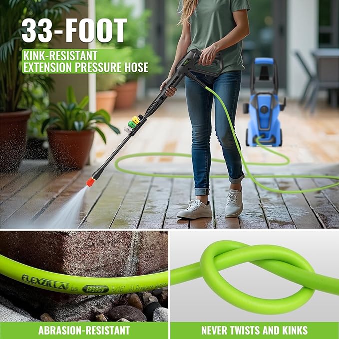 Pressure Cleaner 5000PSI Max 4.0GPM with 33FT Flexible Extension Hose, 4 Nozzles, Foam Cannon, Power Cleaner Powered for Cars, Patios, Driveways, Blue