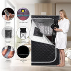 Smartmak Portable Infrared Sauna Box for Home with 660nm Red Light Therapy Lamp, Full Body Dry Sauna Tent, Personal Saunas with 6 Heaters, Heated Foot Pad, Foldable Chair for Body Recovery, BlackGrey