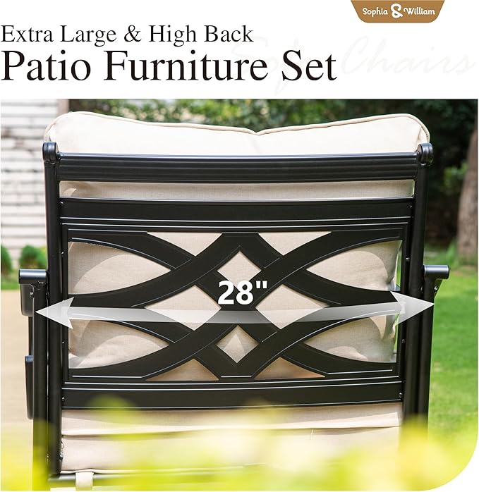 Sophia & William 6 Piece Patio Furniture Set with Fire Pit, Outdoor Conversation Sets 7 Seat Clearance with 45" Gas Fire Pit Table x 1, 3-seat Sofa x 1, Rocking Chair x 2,Cushioned Chair x 2, Beige