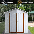 Favfurish 4x6 FT Outdoor Metal Storage Sheds with Apex Roof,Single-Storey Waterproof Roofed Structure Garden Shed w/Lockable Doors,for Lawn Equipment Tool Sundries,White+Yellow