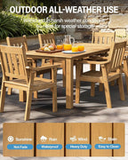 YEFU Outdoor Dining Table for 6: All Weather Rectangular Patio Table with Umbrella Hole and Aluminum Frame - Outdoor Furniture for Outside Backyard/Garden/Pool/Porch/Deck, 300lbs Capacity, Teak