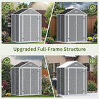 6×5 Light Grey Resin Outdoor Storage Shed with Floor Included & Window – All-Weather Lockable PP Plastic Garden Shed for Garden, Patio, Backyard | Stores Lawn Mowers, Bikes & Tools