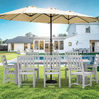LOUNZY 9 Pieces Patio Dining Sets, Outdoor HDPE Furniture Set for 8 w/ 2" Hole Cut-Out Dining Table 75.2in with 8 Patio Chairs(2 W/Armrest, 6 w/o Armrest), White