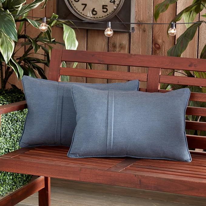 Greendale Home Fashions Sunbrella 21'' x 14'' Rectangle Outdoor Throw Pillow with Removable Cover (Set of 2), Spectrum Denim