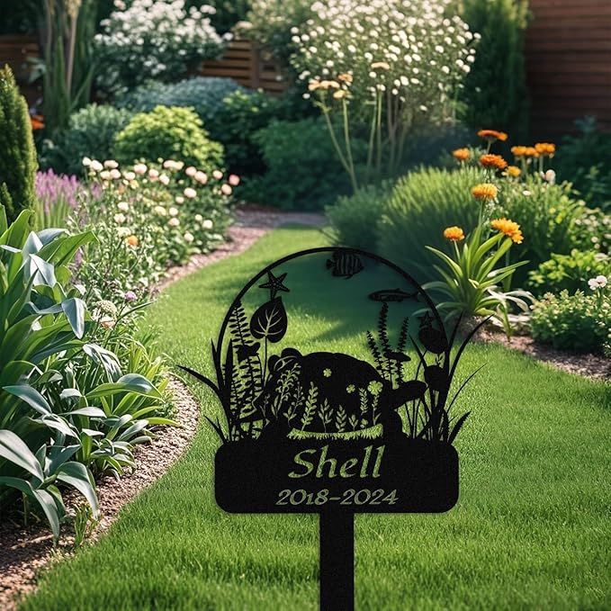 Custom Floral Turtle Memorial Stake,Personalized Metal Turtle Grave Marker,Outdoor Tortoise Sign Garden Yard Decor,Gift for Turtle Lover Turtle-2 8inch