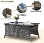Rilyson Wicker Outdoor Patio Furniture Set - 8 Piece Patio Conversation Sets with Swivel Rocker Chairs, Ottomans, Sofa and Coffee Table, 6 inch Cushions, Deep Seating, for Porch Deck Mixed Grey/Blue