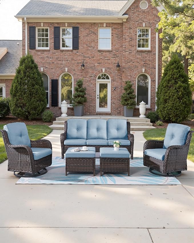 Pop 22x25/22x24 Outdoor Chair Cushions Set of 4 - Heavy Duty High Back Replacement Zippered Cushion for Patio Furniture Dining Rocking Chairs Loveseat L-Shape Sofa - Baby Blue/Button