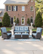 Pop 22x25/22x24 Outdoor Cushions for Patio Couch Chairs Set of 3 - High Back Comfy Outside Seat Cushions for Rattan Dining Rocker Glider Loveseat 3-Seater Sectional Sofa - Baby Blue/Button
