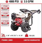 SIMPSON Cleaning PS60869 PowerShot 4000 PSI Gas Pressure Washer, 3.5 GPM AAA Triplex Pump, Honda GX270 Engine, Includes Spray Gun, Wand, 5 QC Nozzle Tips, 3/8-inch x 50-Foot Monster Hose, 49-State
