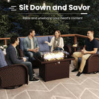 7 Pieces Patio Furniture Sets with Fire Pit Table, Wicker Rattan High Back Outdoor Swivel Rocking Chairs Set with 3-Seat Couch, Ottomans and Side Table
