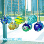 VCUTEKA Hanging Garden Gazing Ball, Hand-Blown Glass Witch Ball for Outdoor Garden Décor, 6pcs 3" Colorful Swirl