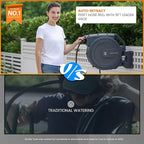 Giraffe Tools AW40 Retractable Hose Reel 5/8" x 90 ft Wall Mounted Garden Hose Reel Heavy Duty, Automatic Rewind, 180 Deg Swivel, Any Length Lock, 9 Pattern Nozzle, 90 ft, Dark Grey