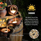 Water Fountain Outdoor 29" H Outside Floor 3 Tiered Rustic Barrel with Light, Pump for Garden, Patio, Deck, Porch, Backyard Home Decor