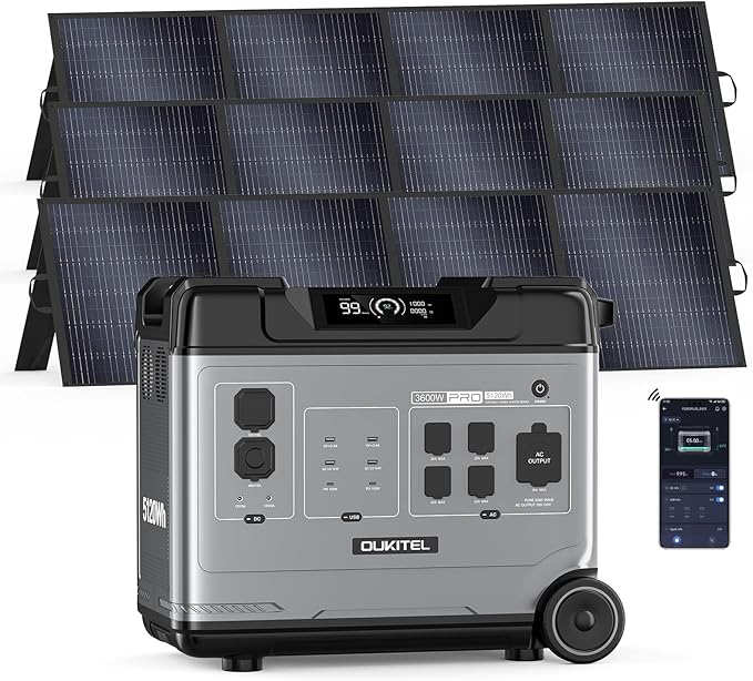 OUKITEL 5120Wh Power Station with 3x200W Solar Panels (2025 NEW), P5000 Pro Large Capacity Solar Generator, 5x3600W AC Output (6000W Peak), 1800W Fast Charging, Max 1000W MPPT Solar for Home Backup