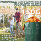 Reusable Yard Waste Bags, 72 Gallon Lawn and Leaf Bags, 6 Pack Garden Weed Bag, Standable&Collapsible Outdoor Trash Bags with 4 Handles, Camping Yard Recycling Heavy Duty Bags with 2 Pair of Gloves