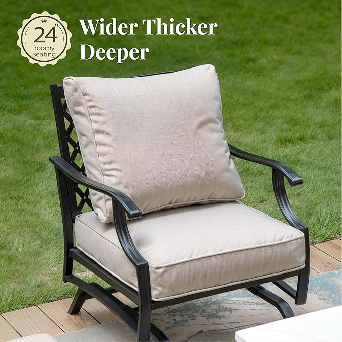 Patio Chairs Set of 2, High Back Outdoor Patio Metal Chairs with 5.75" Thick Cushions for Bistro Balcony Porch Deck and Yard, Beige