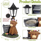 Solar Highland Cow Outdoor Statues, Garden Sculptures with Flowerpot Decor & Solar Lantern for Yard Art Lawn Ornaments Porch Patio Balcony - Birthday Gifts for Women Mom