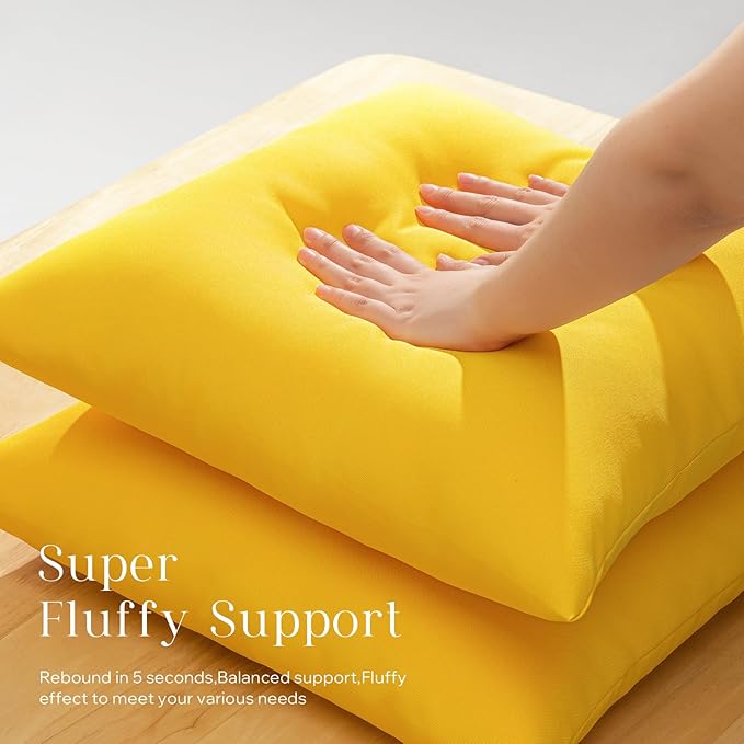 Phantoscope Pack of 2 Premium Dual Usage Outdoor Pillow Inserts, Waterproof Throw Pillows No Cover Needed, Colorful Decorative Couch Sham Cushion Stuffer Patio Couch Tent, Yellow 12 x 20 Inches