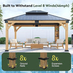12x14 ft Cedar Wood Gazebo with Sunlight Roof &Storage Cabinet, Hardtop Gazebo with Galvanized Steel Double Roof, Heavy Duty Pavilion for Patio Lawn and Garden