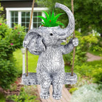 Elephant Gifts for Women Cute Succulent Pots for Outdoor Plants Funny Plant Pot Garden Pot Swing Hanging Planter Elephant Sit Swing Statue with Drainage Hole