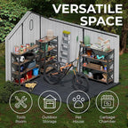 EconoHome 8x8 Ft Outdoor Storage Shed with Floor - Waterproof Shed with Lockable Door for Garden - Backyard, Tool Storage Use - Grey