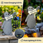 Dog Garden Statue with Solar Lantern, Cute Dog Figurine Light Decor with Welcome Sign for Outdoor Patio Balcony Yard Art, Warming Unique Resin Statue for Mom Grandma Women