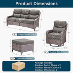 Luxury High Back Outdoor Furniture with 6-Inch Thick Cushions, Patio Furniture Set with Swivel Chairs, 5 PCS Wicker Conversation Set for Porch, Balcony, Deck and Yard