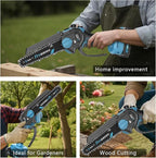 Mini Chainsaw Cordless, 8 Inch & 6 Inch Portable Electric Chain Saw with 2 Battery 8 Chains, Auto Oiler, Battery Powered Small Handheld Saw for Wood Cutting, Tree Trimming, Garden(Blue)