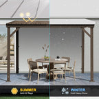 Domi 8’x10’ Lean-to Gazebo, Hardtop Wall-Mounted Gazebo Pergola with Sloping Galvanized Steel Roof and Upgraded Drainage System, Outdoor Permanent Metal Shelters for Patio Backyard Deck, Brown
