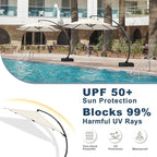 11FT Cantilever Umbrella with Base Large Curvy Outdoor Aluminum Offset Umbrella w/ 360° Rotation, UV Resistant Canopy for Patio, Garden, Backyard, Creamy White
