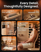 PAETA Infrared Sauna | 1-Person Indoor Dry Sauna with 5 Carbon Heaters | Fast & Even Heating Low EMF | Bluetooth & Chromotherapy for Home Sauna(Wooden)