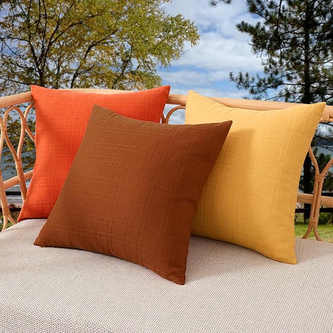 Kevin Textile Pack of 2 Outdoor Waterproof Pillow Covers Checkered Decorative Cushions Sham Throw Pillowcases Shell for Patio Tent Garden Couch Bed Sofa 20x20 Inch Burnt Orange