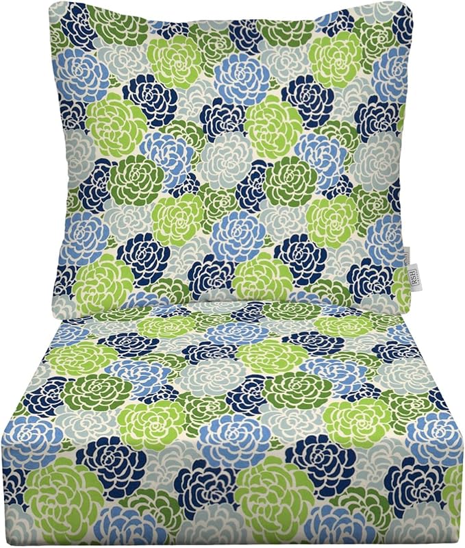RSH DECOR Deep Seating Cushion with Pillow Back | 25” x 25.5” Seat | Water and Fade-Resistant Spun Fabric | Outdoor Chair Cushion Set for Patio Furniture | Livi Courtyard Floral