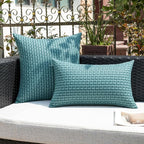 Kevin Textile Outdoor Waterproof Throw Pillow Covers Pack of 2 Farmhouse Decorative Cushion Covers for Garden Patio Tent Balcony Bench Couch Sofa 20x20 Inch, Teal
