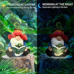 Garden Gnome Statue-Resin Gnome Figurine Hugging Turtle Reading Book with Solar LED Lights，Outdoor Summer Decorations for Patio Yard Lawn Porch,Garden Ornament Gift