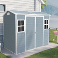 8x4 FT Outdoor Storage Shed,Garden Shed with Floor & 2 Windows,All Weather Waterproof Tool House W/Air Vent,Sloped Roof & Lockable Double Door,for Patio,Yard,Lawn,Grey