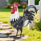 Metal Rooster Statue Yard Decor - 15" Solar Light Metal Yard Art Standing Chicken Statue Garden Decoration, Large Animal Sculpture Chicken Themed Gift for Outdoor Porch Patio Backyard Lawn Ornament