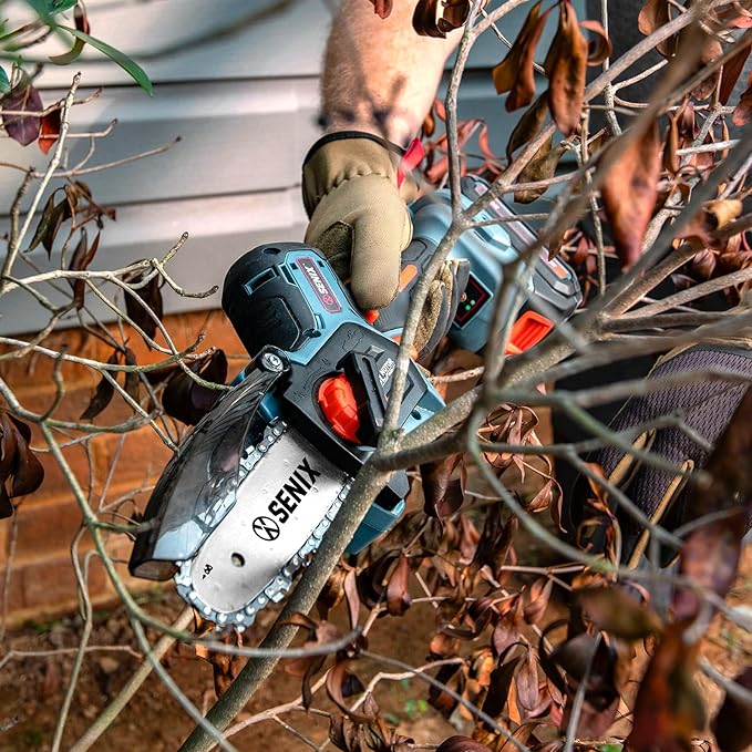 SENIX 20V 5" Mini Electric Chainsaw, Cordless Battery Powered Chainsaw, Brushless Small Handheld Portable Chain Saw, Includes 5Ah Battery & Charger, Gift for Men Dad Husband Fathers Gardener, CSX2-M3